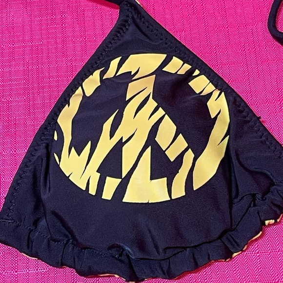 REVERSIBLE TOP PEACE SIGN/ZEBRA PRINT BIKINI SIZE S - Picture 10 of 10